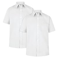 ZECO (2 Pack) Boys Short Sleeve Sleeve, Non Iron School Shirts (3-16+ Years) White