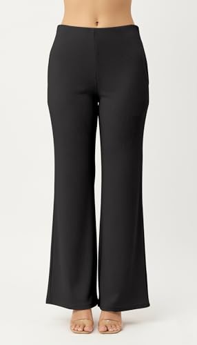 Image of Mehrang High Waisted Wide Leg Ribbed Knit Trousers with Pockets | Casual and Stretchy Pants | for Women