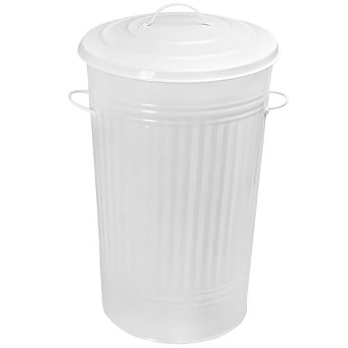 HRB Mülleimer Zink Weiß, 40 Liter, Vintage Design, sehr stabil mit Deckel- geeignet als Mülleimer Küche- Ideal für den gelben Sack oder zur Aufbewahrung von Klamotten