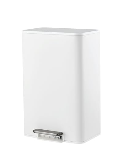 Caneca de basura rectangular con tapa de acero inoxidable blanco 4 galones