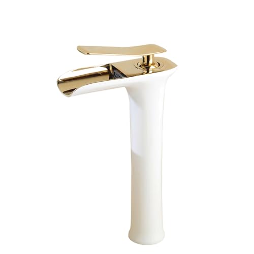 Mitigeur de lavabo blanc et or à poignée unique commande fluide eau chaude froide pour vasque