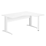 Chants droits antichocs ABS. Générique Bureau Compact Blanc L 160 cm Retour à Droite piètement L métal Essens (Blanc)