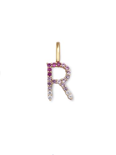 SINGULARU - Charm Letter Spark Sakura. Colgante en Plata de Ley con Acabado en Baño Oro de 18Kt y Circonitas Joyas Para Mujer. Letra R