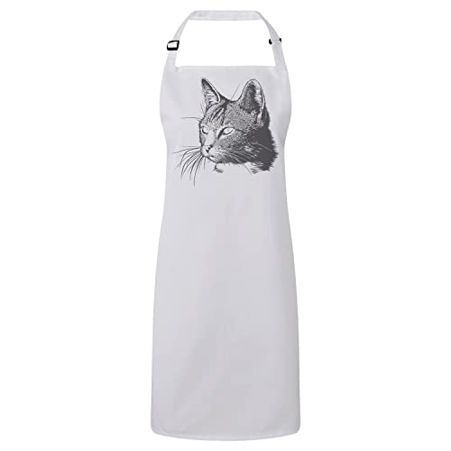 Tablier Blanc Chat Croquis en Coton Tablier de Cuisine Ajustable