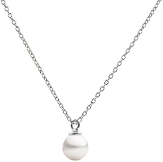 Pearl Pendant Necklace Round Freshwater Cultured Pearl available in 2 sizes: 5.0-5.5 and 8.0-8.5 mm - 925 Sterling Silver Chain and Pendant Rhodium or 18k Gold Plated Secret & You - 40 or 45 cm long.