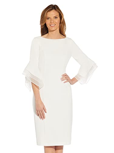 Image of Adrianna Papell Stretch Knit Crepe Sheath Dress with Tiered Organza Bell Sleeve
