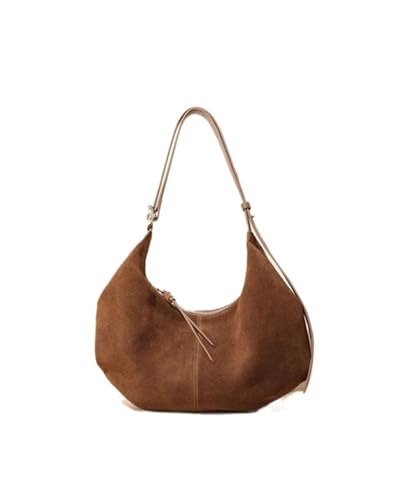 Sac en daim marron pour femme avec bandoulière, grand sac à main rétro en cuir givré spacieux