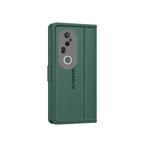 Image of KIVANO LUXE Compatible for Vivo T4 Ultra 5G Luxury Handmade Leather Magnetic Flip Folio Case | Card Holder & Kickstand | Slim Protective Cover | Unisex - Green