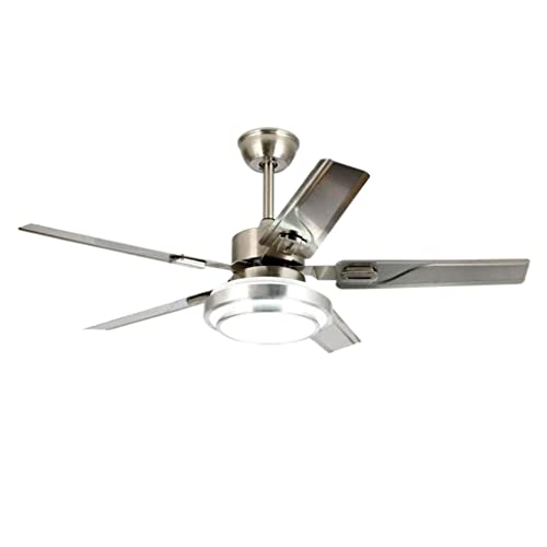 MCLIUJIA Ventiladores para El Techo con Lámpara Luz De Ventilador De Techo con Diseño Moderno De Hélice De Cromo Cepillado De Metal con 5 Aspas Plateadas Y Un Práctico Control Remoto