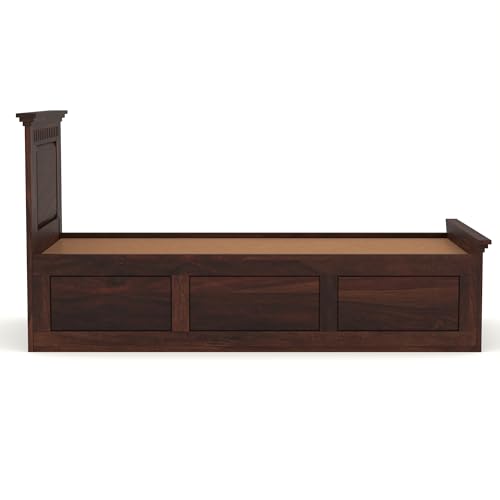 Image of Solid Sheesham Wood Single Size Bed with Box Storage for Bedroom Living Room Single Cot for Home Wooden Palang for Hotel (Walnut, Size 6 * 3)