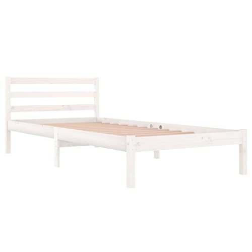 vidaXL Massivholzbett Bettgestell Bett Holzbett Einzelbett Bettrahmen Lattenrost Schlafzimmerbett Schlafzimmermöbel Kiefer 90x200cm Weiß