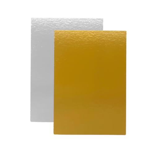 Bases de Tarta Rectangular 30x20 cm | Pack de 10 Oro - Plata | Grosor 1 mm | Expositor en Cartón para Bizcochos, Pasteles y Dulces | Plateado y Dorado