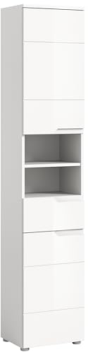 xonox.home - Hochschrank Solero 38x193x34 cm in Front weiß Hochglanz Tiefzieh Korpus weiß - Badschrank schmaler Badezimmerschrank - modern, platzsparend und funktional
