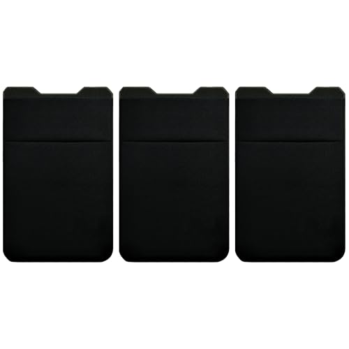 Image of Gecko Travel Tech Double Pocket - Adhesive Card Holder - Cell Phone Pouch - Stick on Spandex Pocket - Carry Credit Cards and Cash (3 Pack - -Blank- Black)