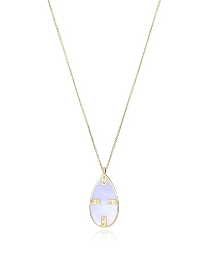 Viceroy Jewels 14096C01012, Collar Mujer Chic, Cadena Acero Bañado en Oro, Colgante Oval Madre Perla y Circonitas, Longitud 42+5 cm