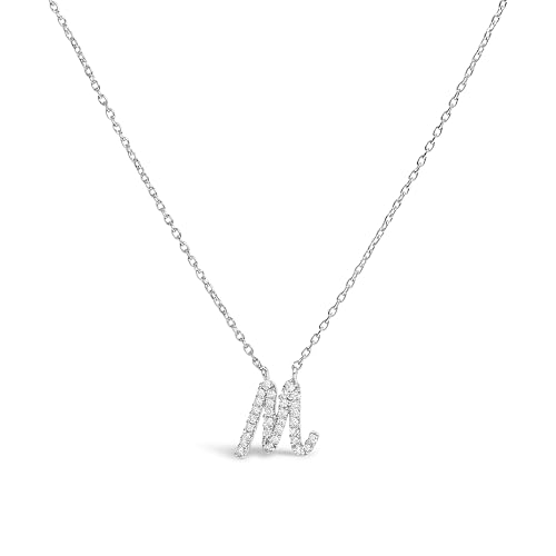10K White Gold Diamond Accent "M" Initial Script Style Pendant Necklace