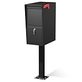 Secure Curbside Locking Mailbox for Packages, Weekend-Away Design with In-Ground Post and Base Plate (Black)