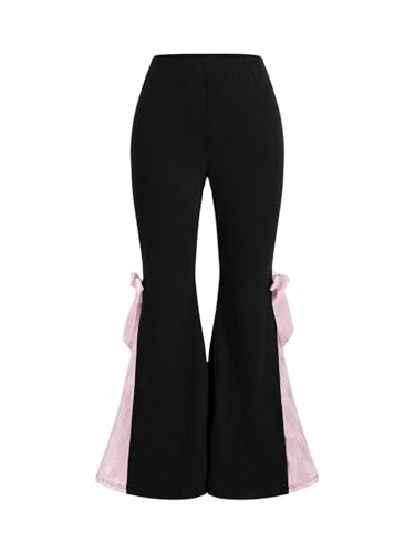 MakeMeChic Women's Plus Size Flare Leg Pants Bow Side Bell Bottom Mesh Lace Pants Y2K Trousers