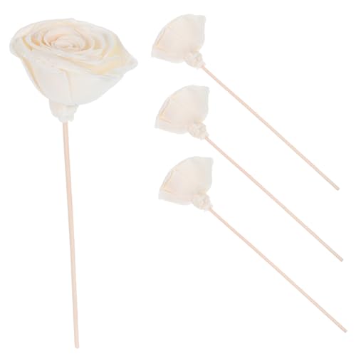 TOYZFRIENDY 4 Piezas Varillas Difusoras de Aceite Esencial con Flor de Rosa Artificial Palitos de Ratán Natural para Aromaterapia Hogar Baño y Oficina Repuesto para Perfumes
