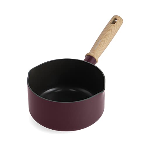 GreenPan Hudson Healthy Ceramic Nonstick, 1.75QT Saucepan Pot, Vintage Wood Inspired Handle, PFAS-Free, Dishwasher Safe, Merlot Red