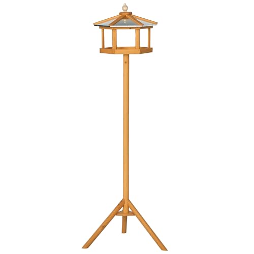 PawHut Portable Wooden Bird Feeder Station with Stand for Garden, Patio or Balcony