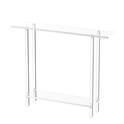 CRTERICX Acrylic Narrow Console Table for Entryway, 7.6" D x 39.4" W x 31.5" H, Square Legs, Skinny Entry Table for Sofa, Foyer, Hallway, Living Room, Modern, 2-Tier, Clear by CRTERICX - Image 8