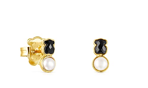Pendientes con baño de oro 18 kt sobre plata y ónix y perla Glory