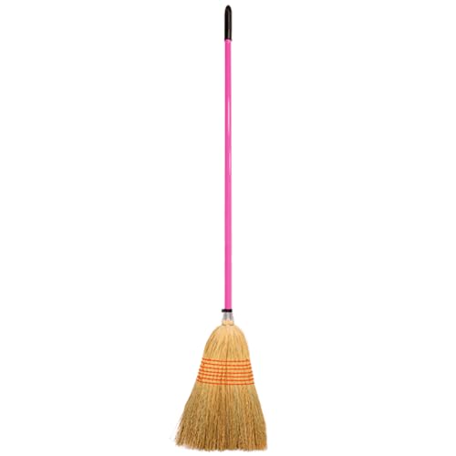 Image of Red Gorilla Traditional Standard Corn Broom with Natural Straw Bristles Outdoor or Indoor Sweeping Brush for Yard Stable Garden Wooden Handle 1.5m (Pink)
