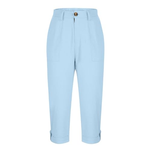 Pantalones cargo capri de algodón para mujer con bolsillos 4