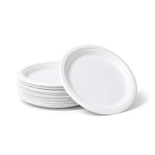 Image of Bonkaso 12 Inch, Pack of 25 Bagasse Disposable Round Plates (White)| Eco-Friendly Sugarcane Paper Plates | Biodegradable, Compostable & Sturdy | Ideal for Snacks, Desserts, Parties, Weddings & Events