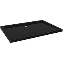 Gecheer Rectangular Black ABS Shower Base Tray 80 x 110 cm, Low-Threshold Fiberglass-Reinforced Shower Pan with Scratch-Resistant Gloss Finish