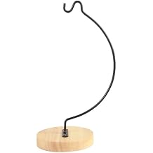 Ornament Display Stand Iron Hanger Air Plant Holder with Wood Base Terrariums Hanging Plant Stand Pot Hook Decoration Rack for Glass Globe Air Flower Pot Style 1 Ornament Display