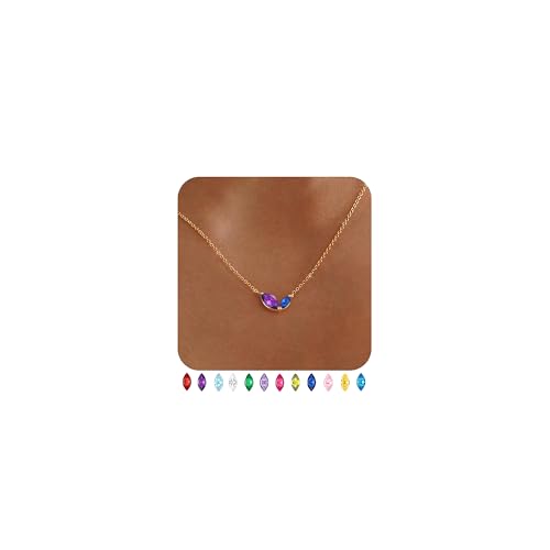 Dainty Gold Birthstone Necklaces for Women Non Tarnish 14K Gold Plated Necklaces for Women Trendy Blue Green Cubic Zirconia Pendant Necklace Graduation Birthday Gifts for Mom Personalized Jewelry