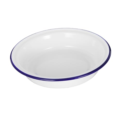 Garneck Plato Servidor Redondo Vintage de Enamelware Grande Plato de Frutas Blanco con Azul Elegante Ensaladera para Reuniones Familiares y Celebraciones Diseño Clásico y de Limpiar