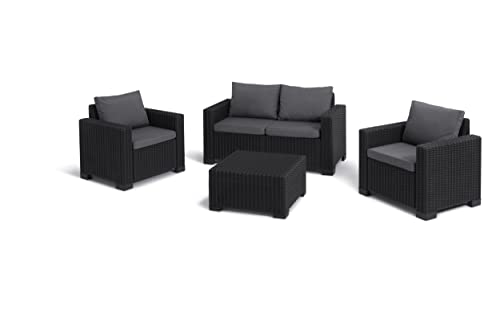 Keter Divano 2 posti da esterno California adatto per arredare il giardino con cuscini inclusi, color grafite 141x68x71,5 cm - Immagine 5