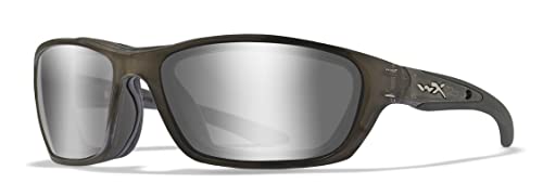 Wiley X Brick Sunglasses, ANSI Z87 Safety Glasses for Men and Women, UV Eye Protection for Shooting, Fishing, Biking, and Extreme Sports, Crystal Metallic Frames, Silver Flash Lenses