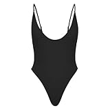 model wearing black American Trends bathing suit. side view