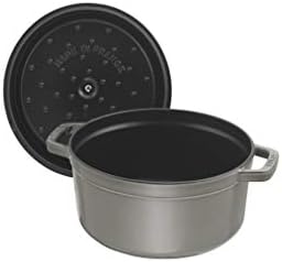 Staub 40510-605-0 Cast Iron Roaster/ Cocotte with Steamer Insert, Round 26 cm, 5.2 L, With Matte Black Enamel inside the Pot, Graphite Grey