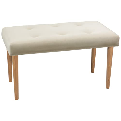 LORDLY Banc rembourré, Banquette Prudhomme NAT 80x40cm - Velours Beige, Assise avec Boutons décoratives, Siège, Banc Capitonné, Tabouret pour Salon, Chambre à Coucher, Couloir, Max. 300 kg Cover