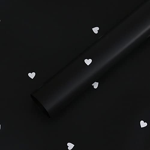 Oakbud Solid Color Love Heart Flower Wrapping Paper Waterproof Gift Packaging Florist Bouquet Material 20 Sheets 22.8x22.8 Inch (Black White)