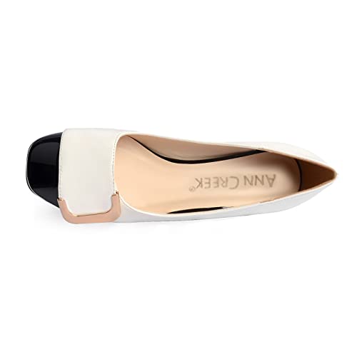 Ann Creek Women's 'Angela' White Pump Shoes Chunky Heel Pumps Square Toe Block Heel Pumps Low Heel Pumps Ladies Two Tone Dress Pump Shoes Office Formal Shoes White Heels White Size 9.5 #TOP3