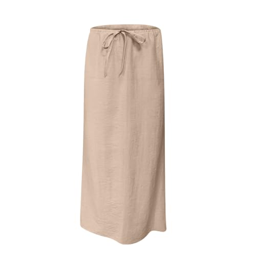 Linen Maxi Skirts for Women Trendy Summer Drawstring a Line Long Skirt Ladies Cute Vacation Boho Flowy Swing Skirts3