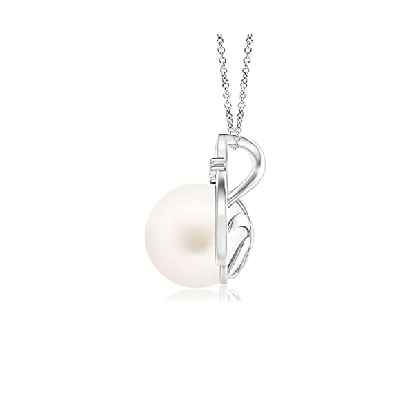 Angara Freshwater Pearl Solitaire Pendant for Women | Round Freshwater Cultured Pearl Diamond Solitaire Pendant Necklace in 14K Solid Gold/Platinum | June Birthday, Gemstone Jewellery Gift - Image 3