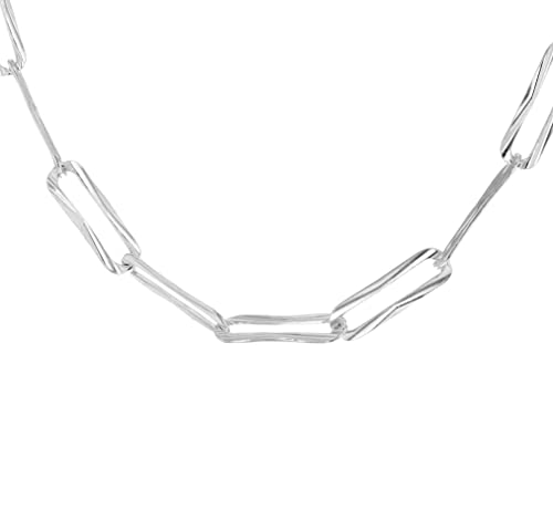 Chaîne en papier diamantée argent sterling femme | Collier trombone 3,8 mm maille