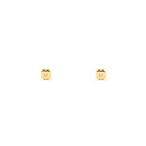 Pendientes Bebe Oro primera postura trebol 4 hojas circon(9kts) - Estuche Regalo - Certificado de Garantía - Mondepetit