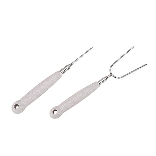 GALPADA 2pcs Outdoor BBQ Fork Stainless Steel Barbecue Forks Portable Double for Grilling Mores Sausages Vegetables and More