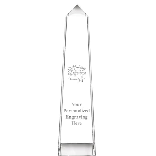 Crown Awards Personalized Crystal Trophy, 9 1/4" Engraved Making A Difference Summit Monument Crystal Award