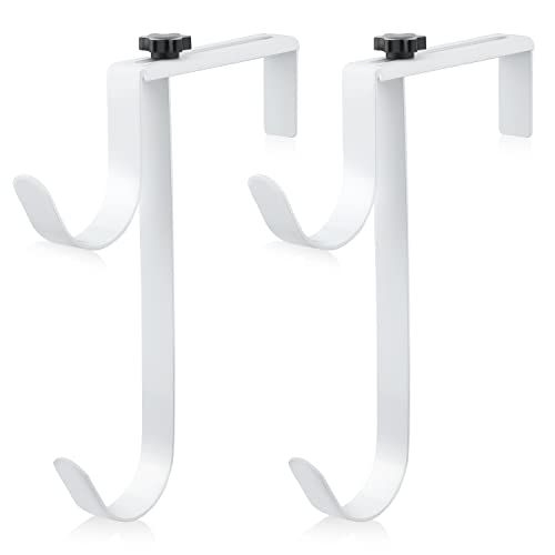 Savita 2pcs Double Pool Pole Hooks Adjustable Thickened Panel Pool Fence Equipment Hooks Metal Hangers for Hanging Tool for Vinyl Fence Pool Wall Skimmers Hose Swimming Pool Accessories (White)
