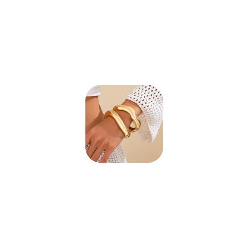 Salircon Gold Bangle Bracelets for Women Gold Wide Chunky Cuff Bracelets Trendy Hinged Cuff Open Wide Chunky Bracelet Irregular Minimalist Jewelry