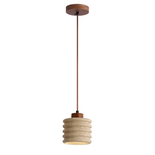 Lámpara colgante de piedra nórdica y techo wabi sabi de madera con un cabezal 2